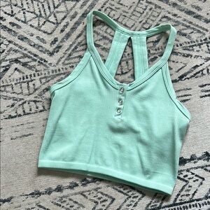 Green Sleeveless Fitted Crop Tank Top